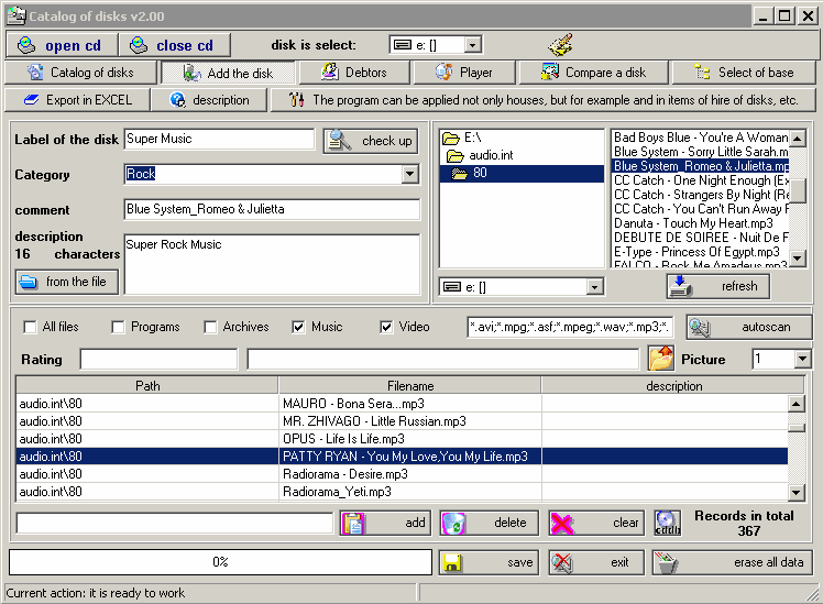 Catalogue of disks Screenshot